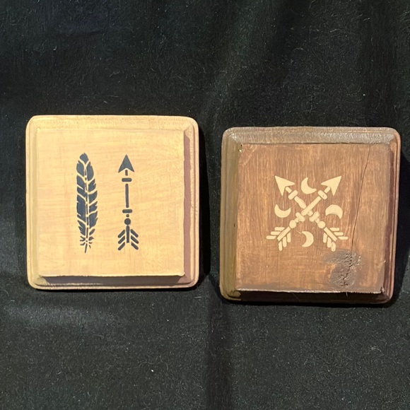 2 Hand-painted Wooden Decor Squares, 3 3/4” x 3 3/4” (inches) - Picture 1 of 6